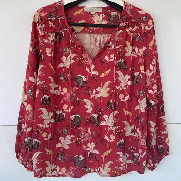 Loft Women’s Small Maternity Flowy Blouse Ruffled Shoulders - Picture 1 of 6